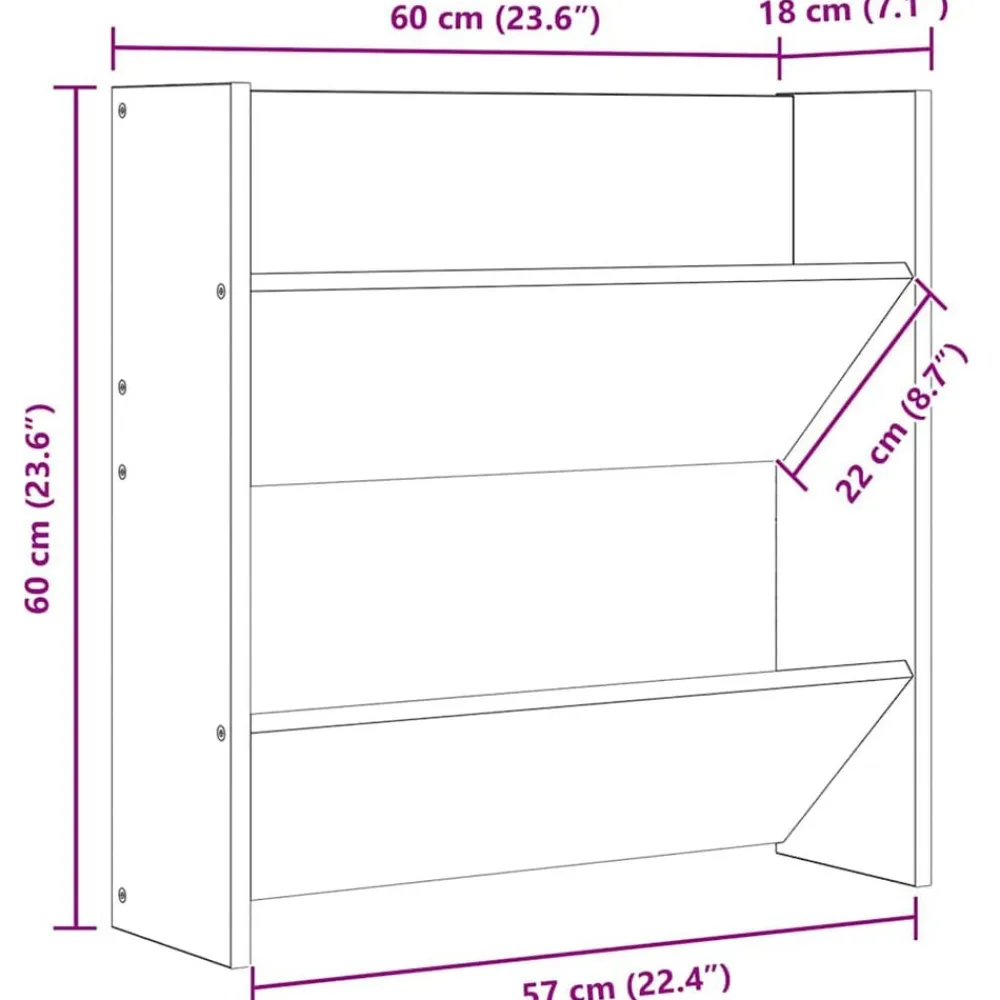 vidaXL Zapatero de pared madera contrachapada gris brillo 60x18x60 cm gris brillante