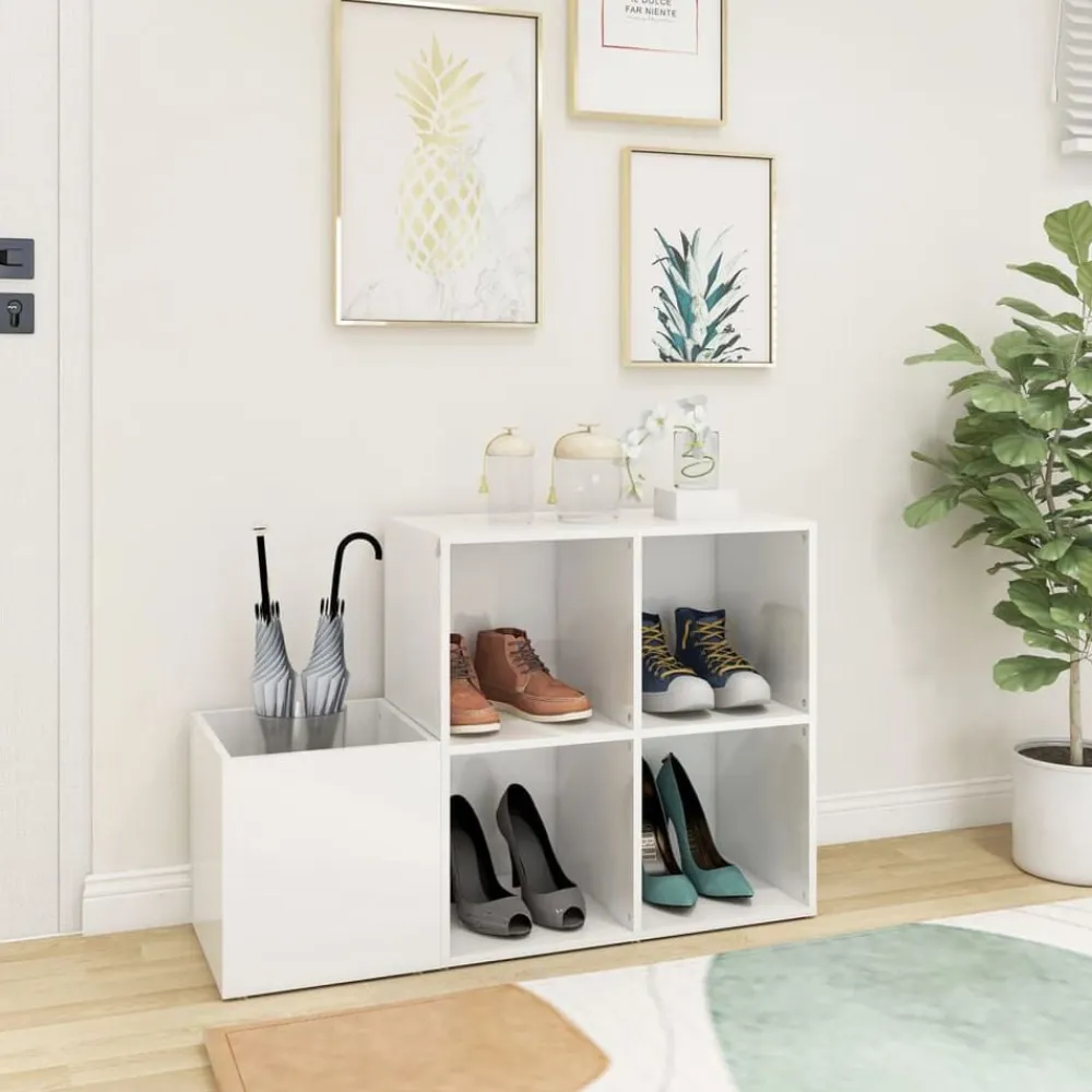 vidaXL Zapatero de recibidor contrachapado blanco brillo 105x35,5x70cm Blanco brillante Discount