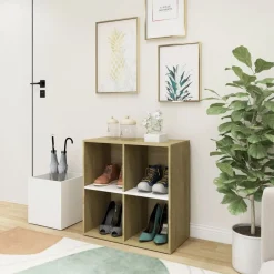 vidaXL Zapatero de recibidor contrachapado blanco roble 105x35,5x70 cm Blanco y roble sonoma Online