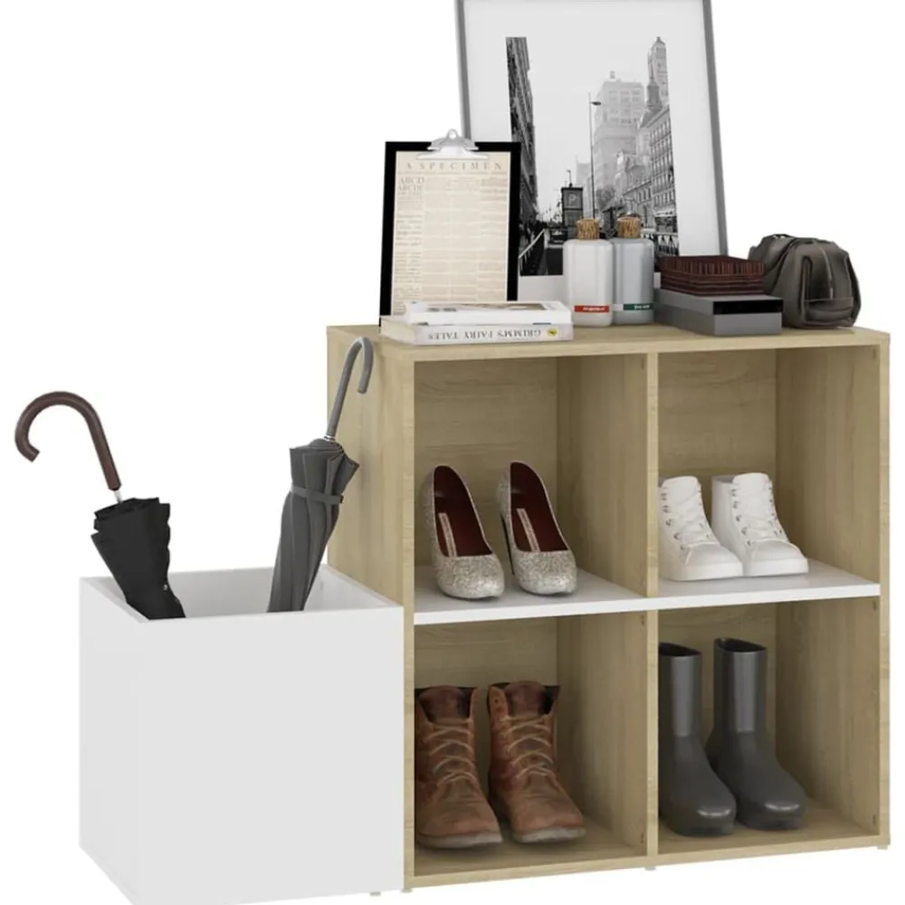 vidaXL Zapatero de recibidor contrachapado blanco roble 105x35,5x70 cm Blanco y roble sonoma Online