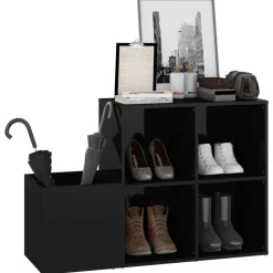 vidaXL Zapatero de recibidor contrachapado negro brillo 105x35,5x70 cm negro brillante Best