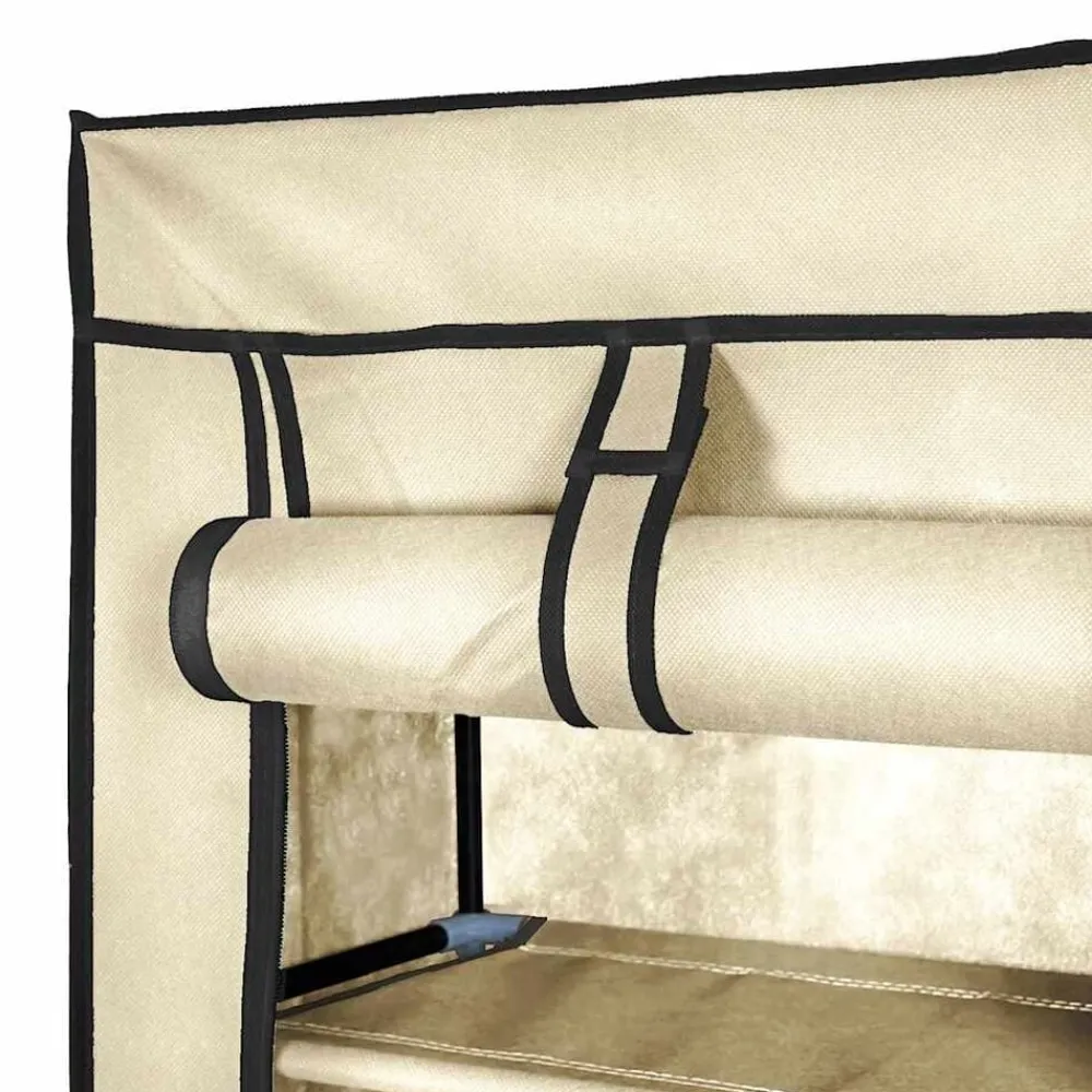vidaXL Zapatero de tela con funda color 57x29x162 cm Crema Sale