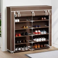 vidaXL Productos Del Hogar-Zapatero de tela con cubierta marrón 115x28x110 cm