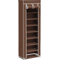 vidaXL Zapatero de tela con cubierta marrón 57x29x162 cm Marr&oacute;n Discount