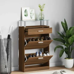 vidaXL Productos Del Hogar-Zapatero madera contrachapada marrón roble 63x24x104 cm