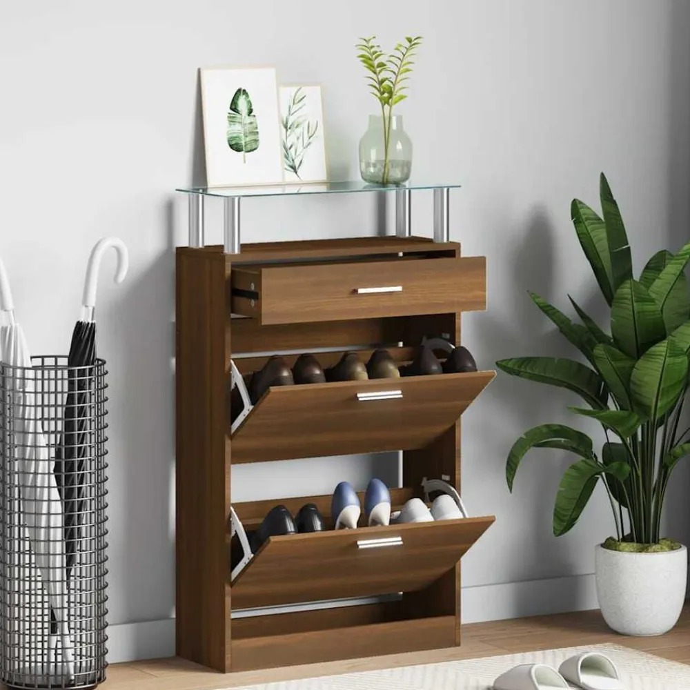 vidaXL Productos Del Hogar-Zapatero madera contrachapada marrón roble 63x24x104 cm