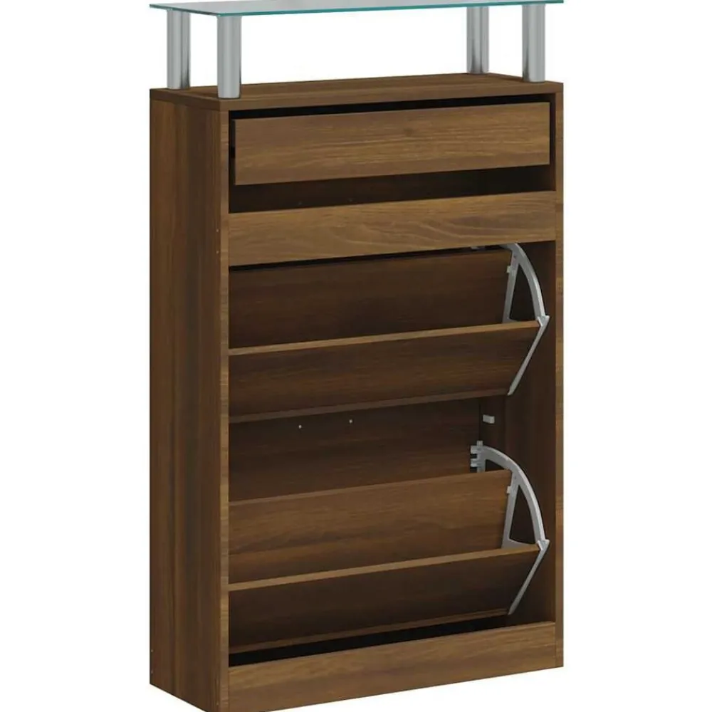 vidaXL Productos Del Hogar-Zapatero madera contrachapada marrón roble 63x24x104 cm