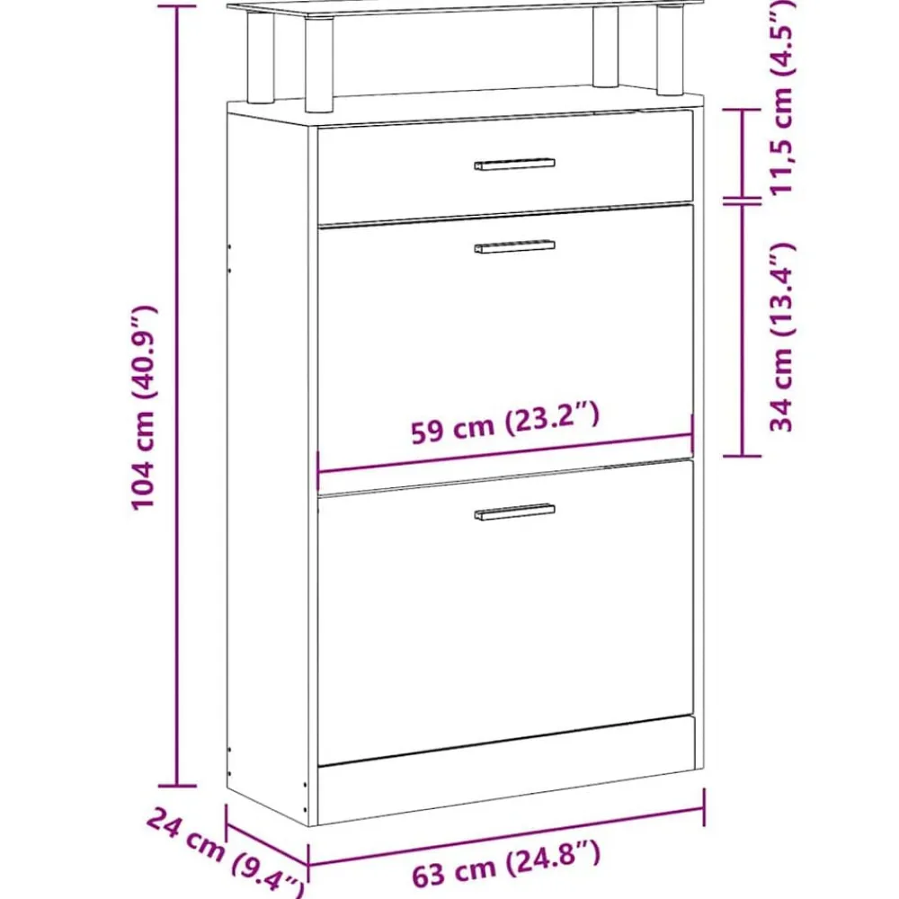 vidaXL Productos Del Hogar-Zapatero madera contrachapada marrón roble 63x24x104 cm