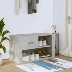 vidaXL Productos Del Hogar-Zapatero madera contrachapada gris hormigón 80x35x45 cm