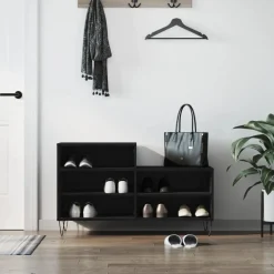 vidaXL Zapatero madera contrachapada 102x36x60 cm Negro Discount