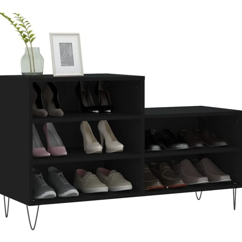 vidaXL Zapatero madera contrachapada 102x36x60 cm Negro Discount