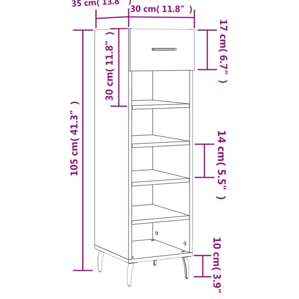 vidaXL Productos Del Hogar-Zapatero madera contrachapada blanco brillo 30x35x105 cm