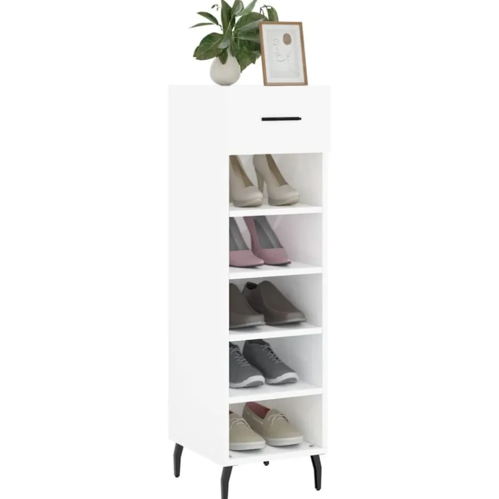 vidaXL Productos Del Hogar-Zapatero madera contrachapada blanco brillo 30x35x105 cm