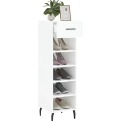 vidaXL Productos Del Hogar-Zapatero madera contrachapada blanco brillo 30x35x105 cm