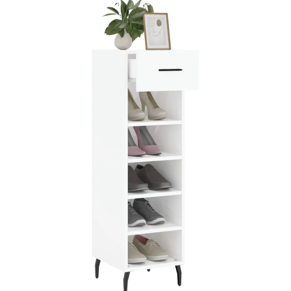 vidaXL Productos Del Hogar-Zapatero madera contrachapada blanco brillo 30x35x105 cm