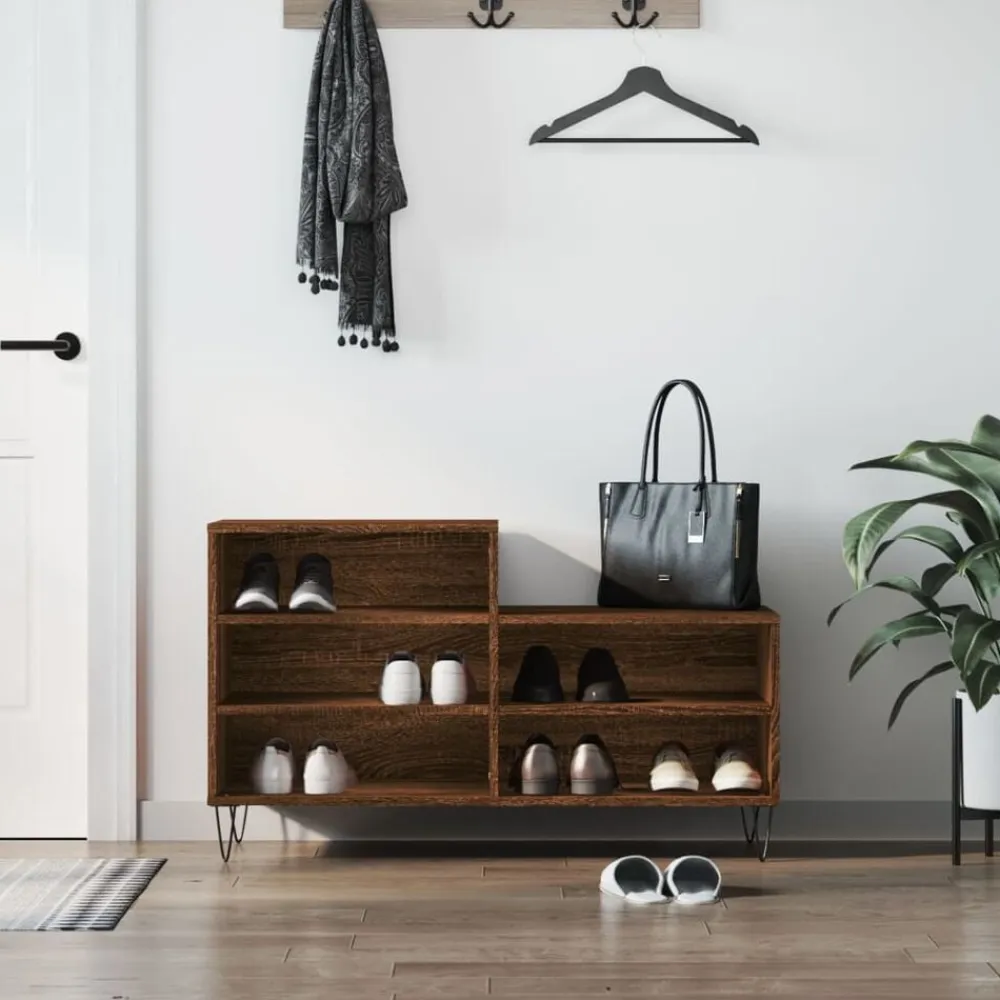 vidaXL Zapatero madera contrachapada roble marrón 102x36x60 cm Marrón roble Discount