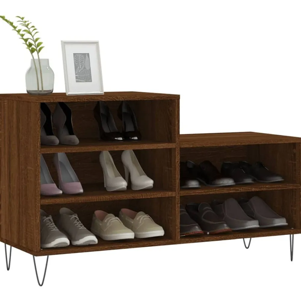vidaXL Zapatero madera contrachapada roble marrón 102x36x60 cm Marrón roble Discount