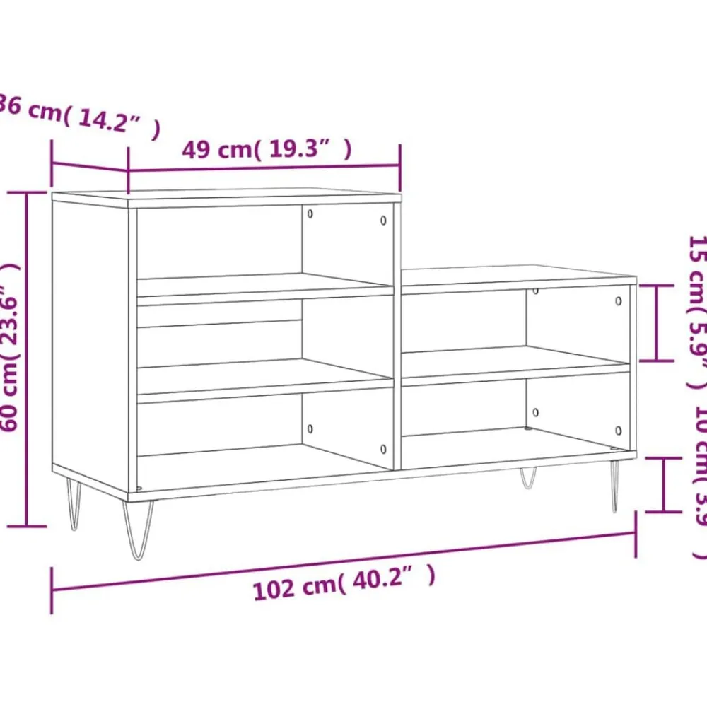 vidaXL Zapatero madera contrachapada roble marrón 102x36x60 cm Marrón roble Discount