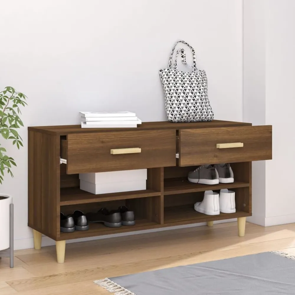 vidaXL Productos Del Hogar-Zapatero madera contrachapada marrón roble 102x35x55 cm