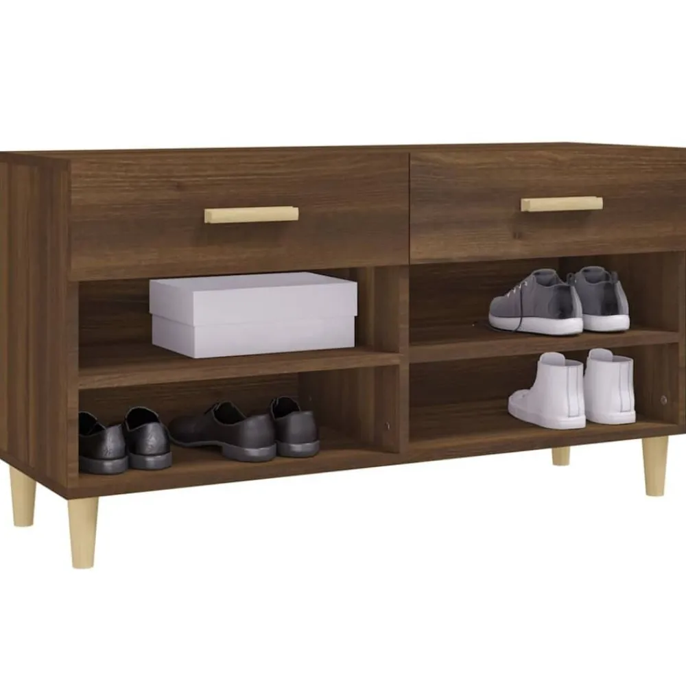 vidaXL Productos Del Hogar-Zapatero madera contrachapada marrón roble 102x35x55 cm