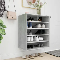 vidaXL Productos Del Hogar-Zapatero madera contrachapada gris hormigón 60x35x70 cm