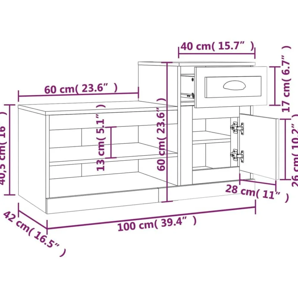 vidaXL Productos Del Hogar-Zapatero madera contrachapada roble marrón 100x42x60 cm