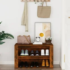 vidaXL Zapatero madera contrachapada 75x35x45 cm Roble ahumado Online