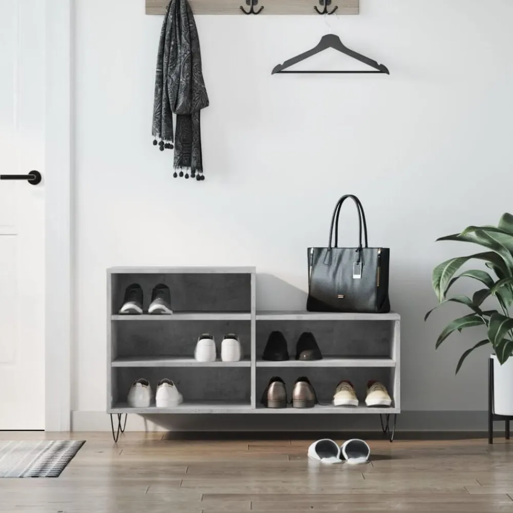 vidaXL Zapatero madera contrachapada gris hormigón 102x36x60 cm Gris hormigón Clearance