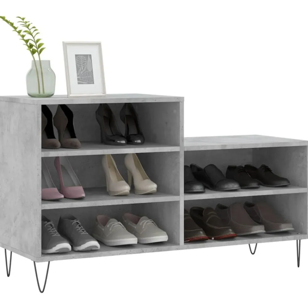 vidaXL Zapatero madera contrachapada gris hormigón 102x36x60 cm Gris hormigón Clearance