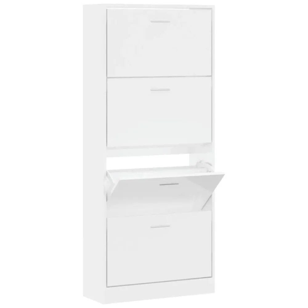 vidaXL Zapatero madera contrachapada blanco brillo 63x24x147 cm Blanco brillante New