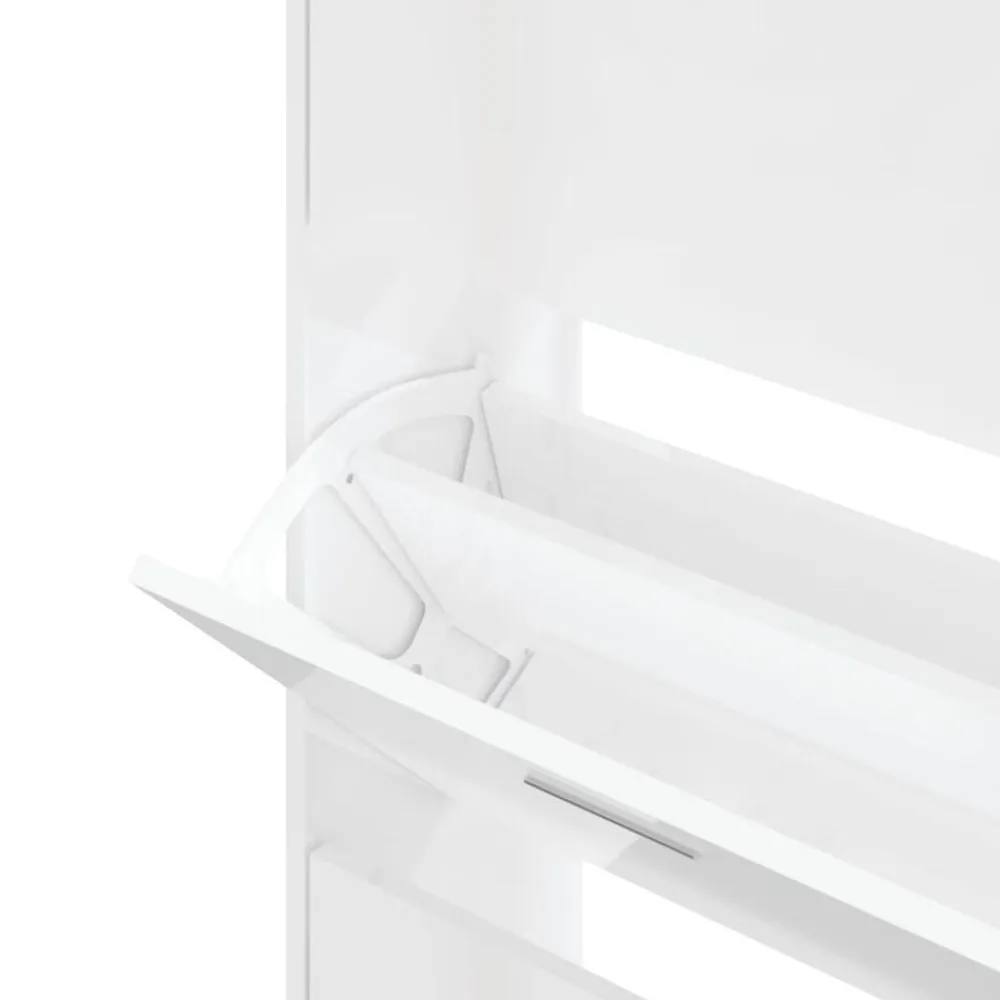 vidaXL Zapatero madera contrachapada blanco brillo 63x24x147 cm Blanco brillante New