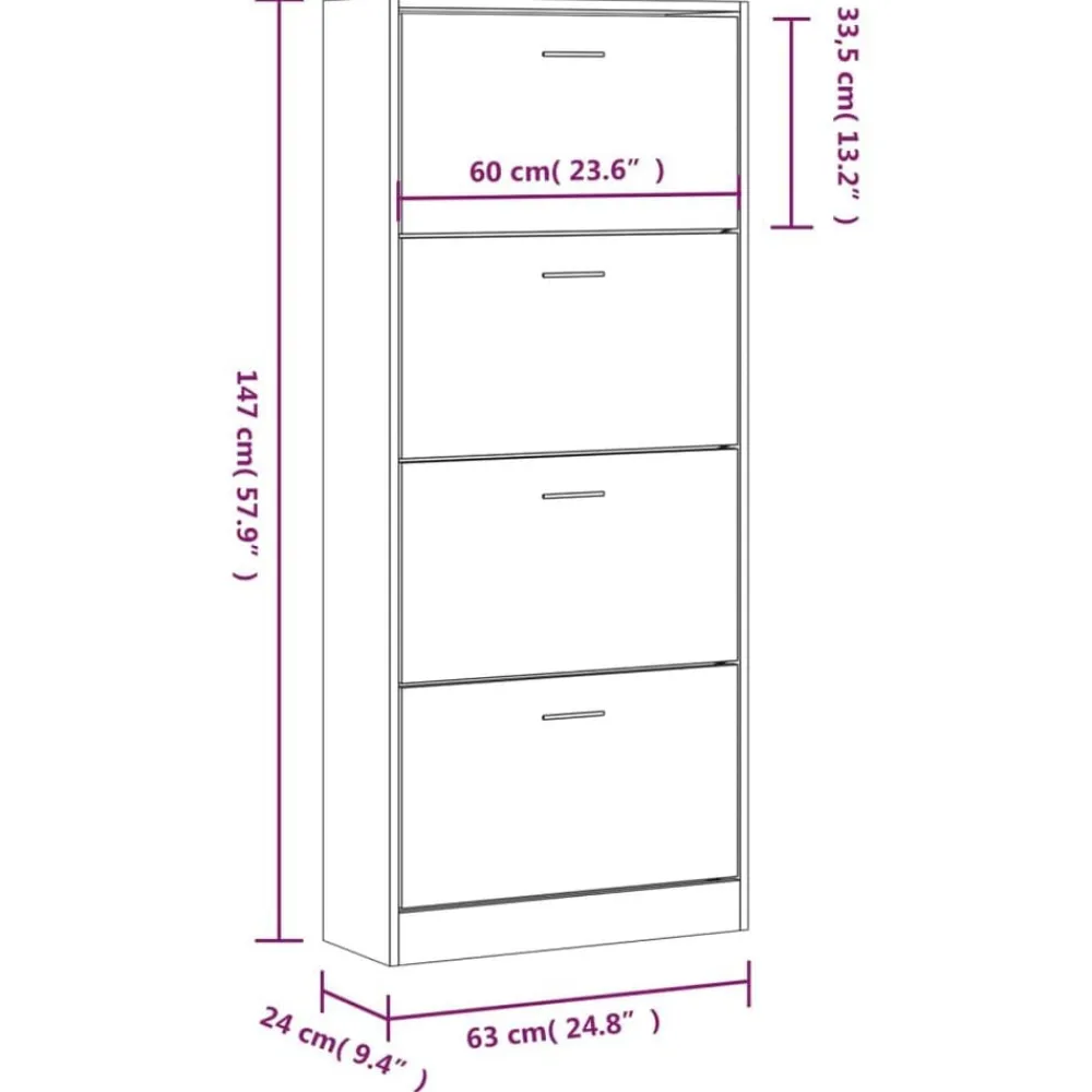 vidaXL Zapatero madera contrachapada blanco brillo 63x24x147 cm Blanco brillante New