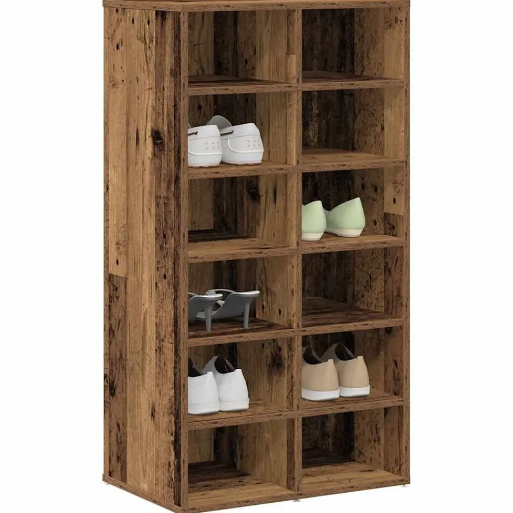vidaXL Zapatero madera contrachapada madera vieja 54x34x100cm Madera antigua New