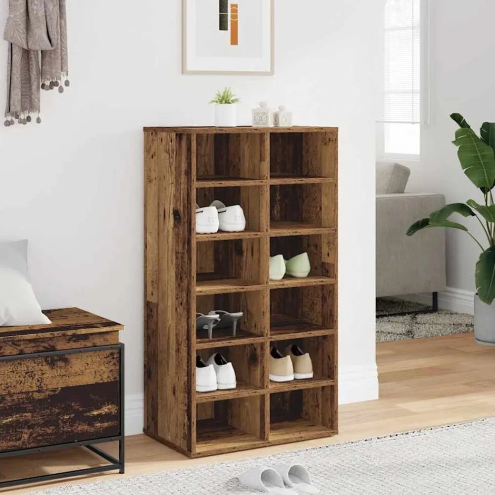 vidaXL Zapatero madera contrachapada madera vieja 54x34x100cm Madera antigua New