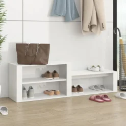 vidaXL Zapatero madera contrachapada blanco brillo 150x35x45 cm Blanco brillante Outlet