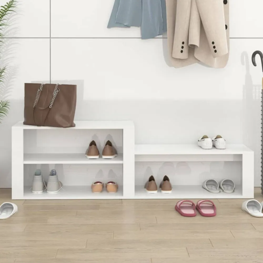 vidaXL Zapatero madera contrachapada blanco brillo 150x35x45 cm Blanco brillante Outlet