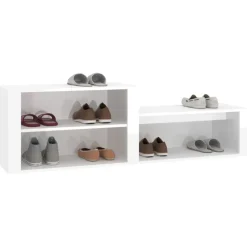 vidaXL Zapatero madera contrachapada blanco brillo 150x35x45 cm Blanco brillante Outlet