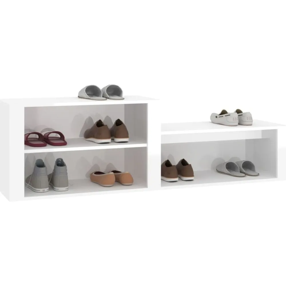 vidaXL Zapatero madera contrachapada blanco brillo 150x35x45 cm Blanco brillante Outlet