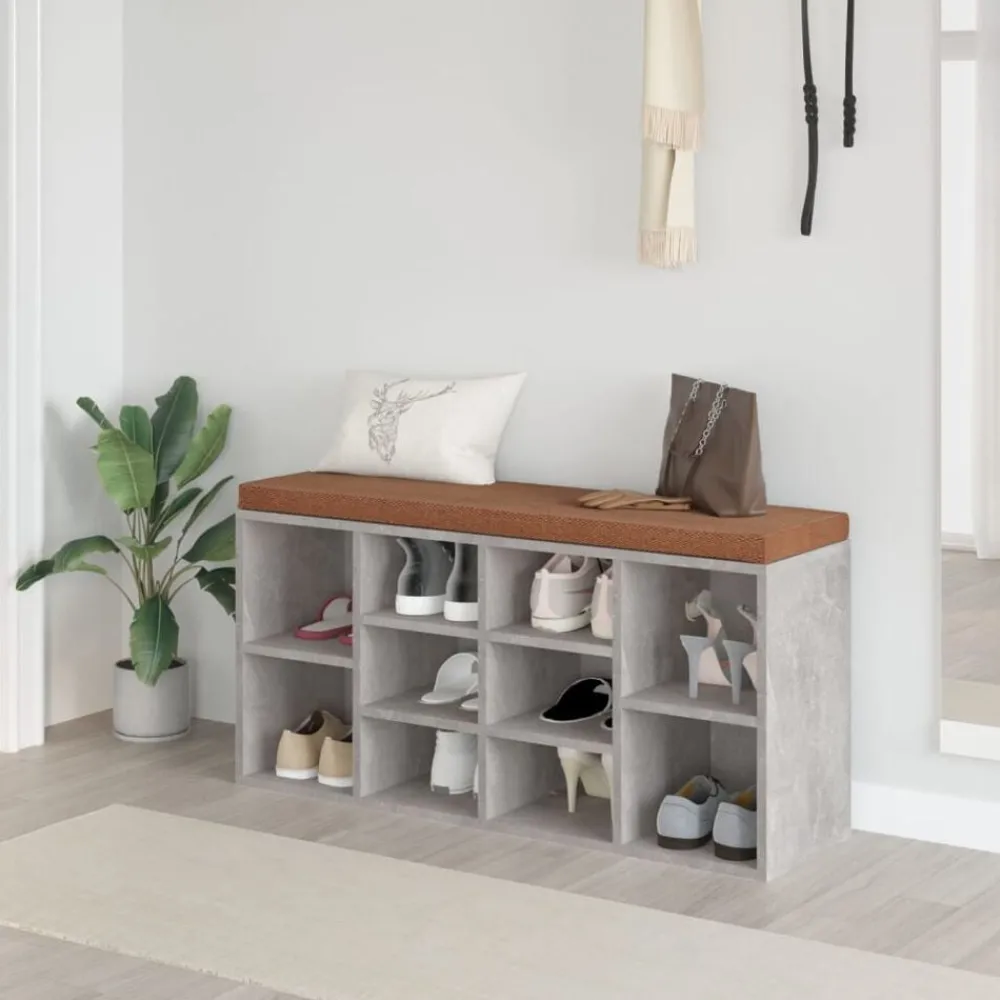 vidaXL Zapatero madera contrachapada gris hormigón 103x30x48 cm Gris hormigón Clearance