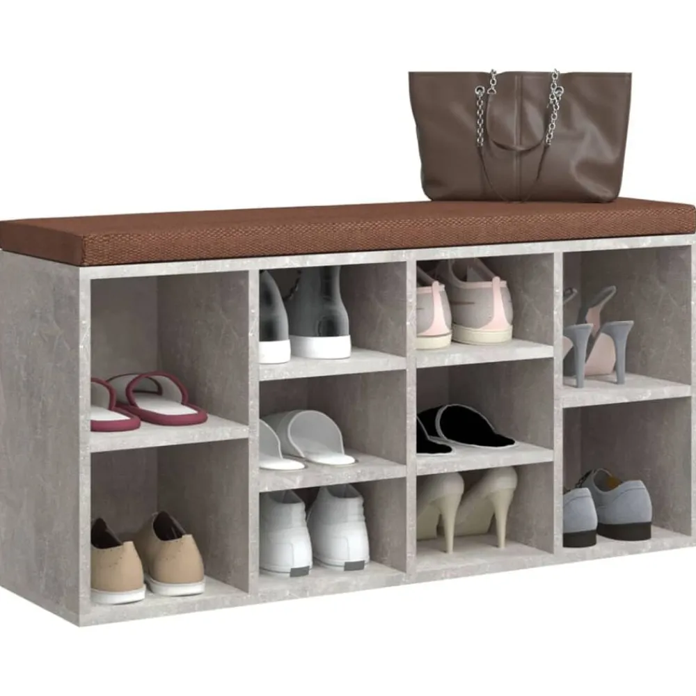 vidaXL Zapatero madera contrachapada gris hormigón 103x30x48 cm Gris hormigón Clearance