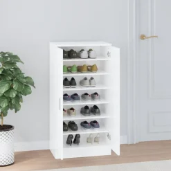 vidaXL Productos Del Hogar-Zapatero madera contrachapada blanco brillo 55x35x108 cm