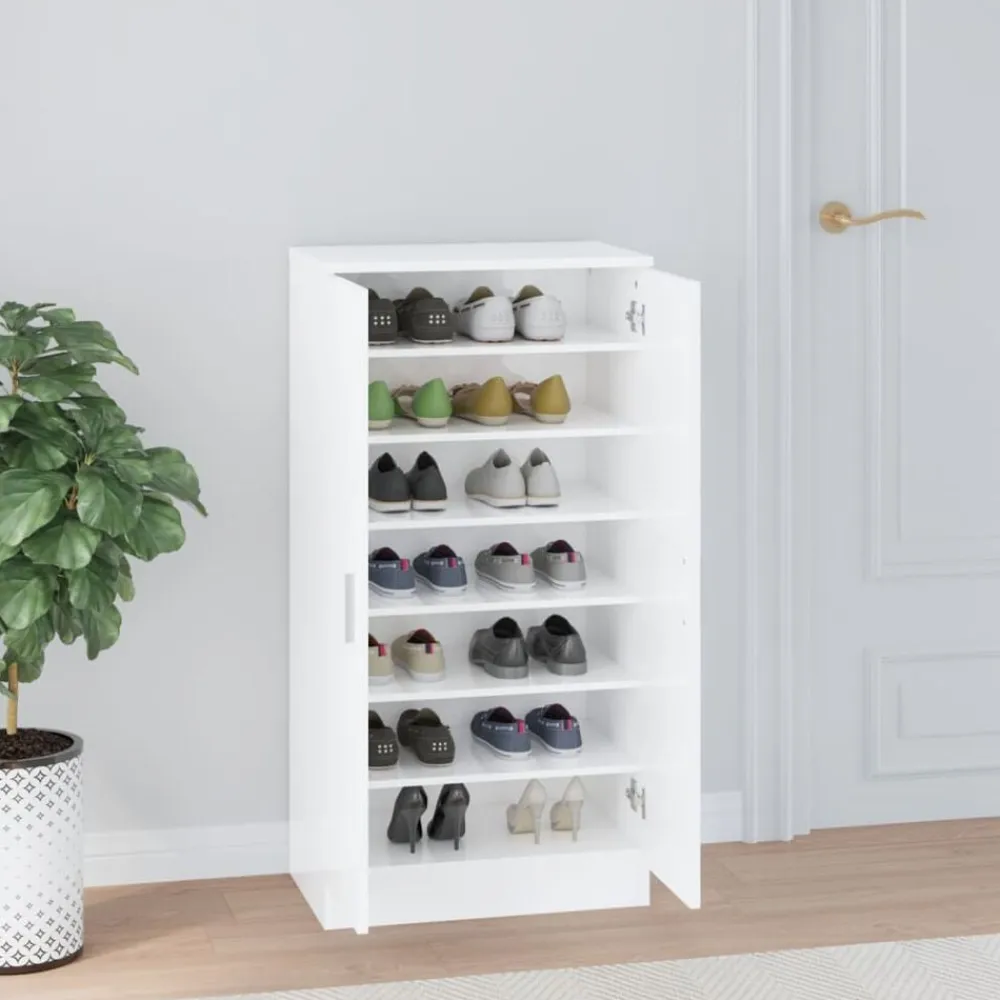vidaXL Productos Del Hogar-Zapatero madera contrachapada blanco brillo 55x35x108 cm
