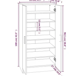 vidaXL Productos Del Hogar-Zapatero madera contrachapada blanco brillo 55x35x108 cm