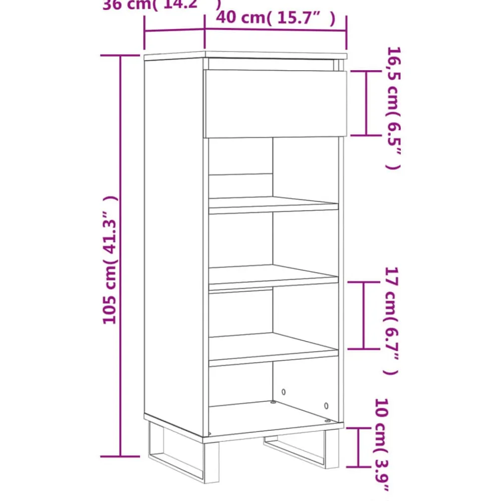 vidaXL Zapatero madera contrachapada gris hormigón 40x36x105 cm Gris hormigón
