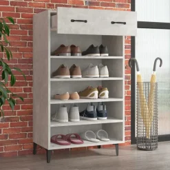 vidaXL Zapatero madera contrachapada gris hormigón 60x35x105 cm Gris hormigón Sale