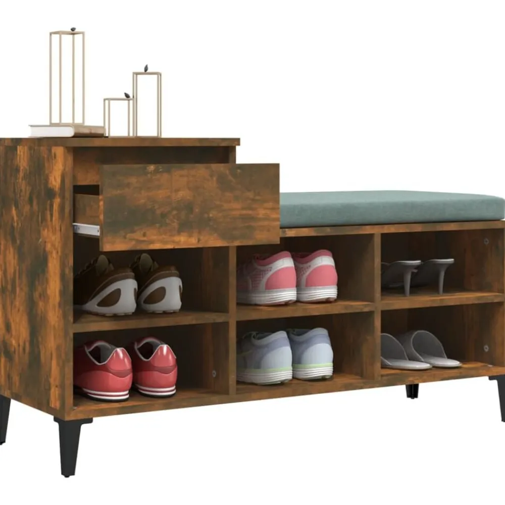 vidaXL Zapatero madera contrachapada 102x36x60 cm Roble ahumado Outlet