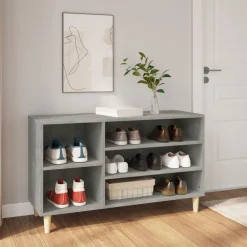 vidaXL Productos Del Hogar-Zapatero madera contrachapada gris hormigón 102x36x60 cm