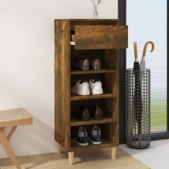 vidaXL Zapatero madera contrachapada 40x36x105 cm Roble ahumado Clearance