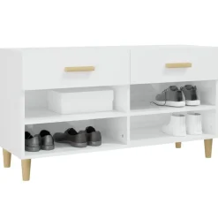 vidaXL Zapatero madera contrachapada blanco brillo 102x35x55 cm Blanco brillante Hot