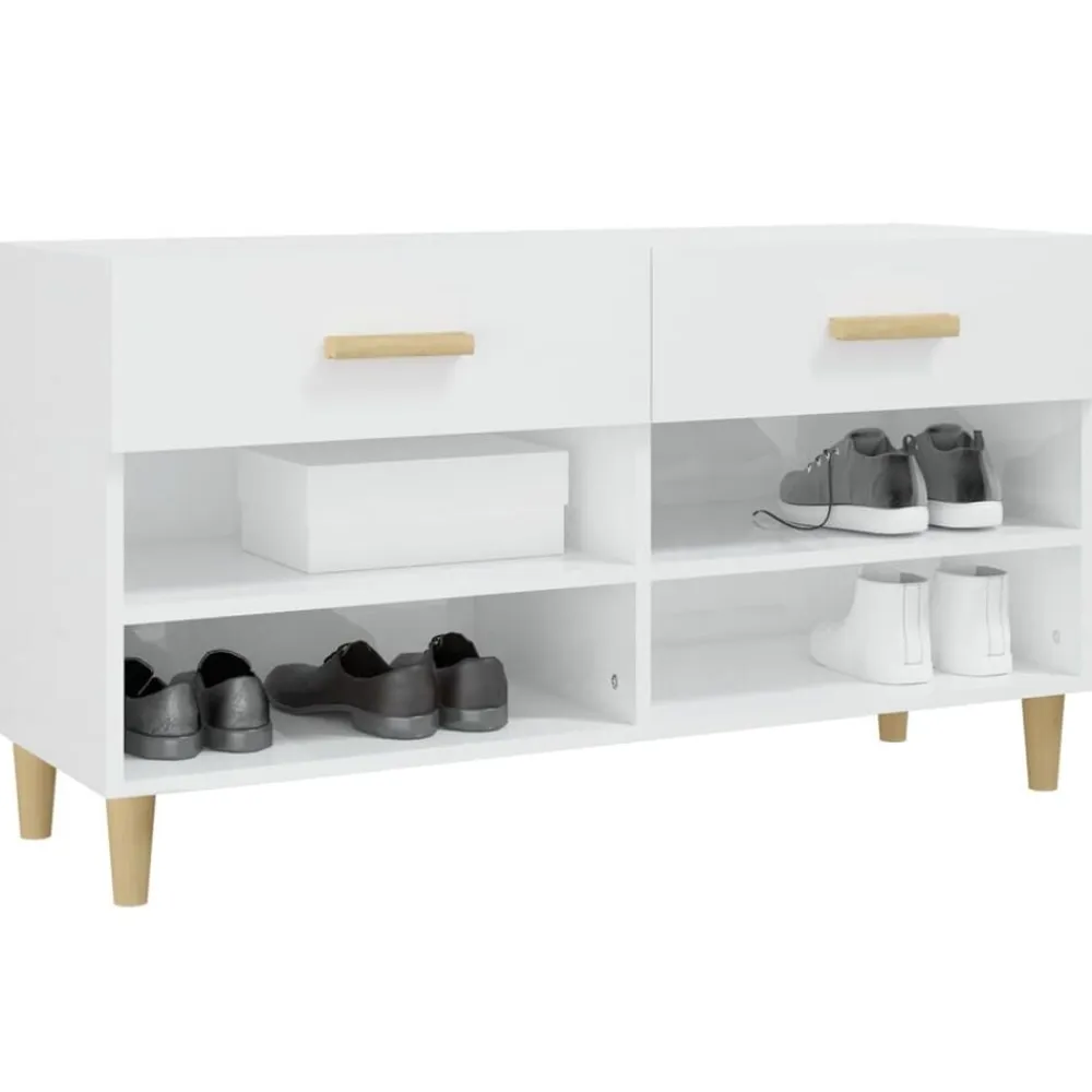 vidaXL Zapatero madera contrachapada blanco brillo 102x35x55 cm Blanco brillante Hot